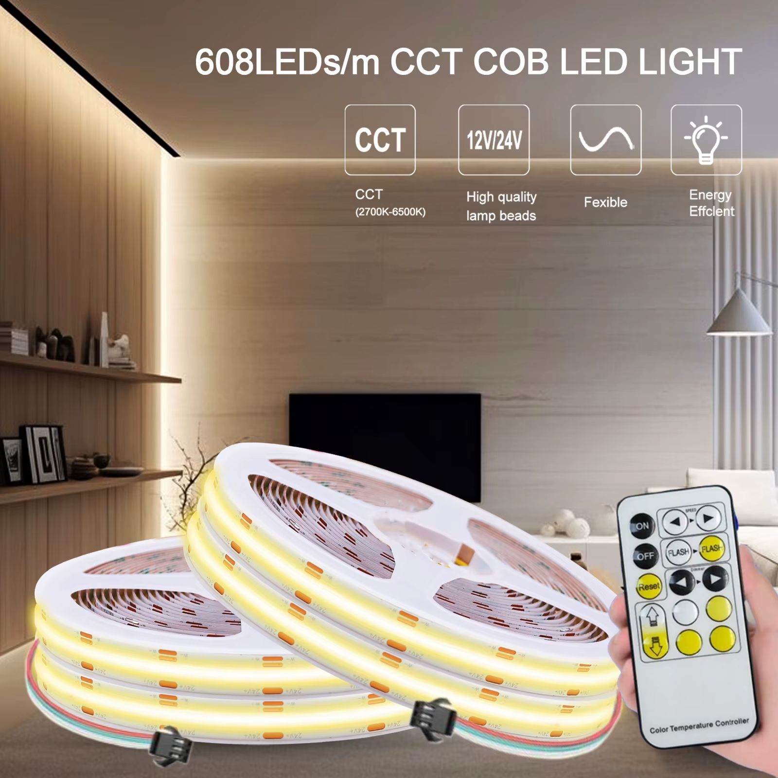 5m sada LED COB 110lm/m 12V IP20 + DO + zdroj, 2700K-4000K-6500K